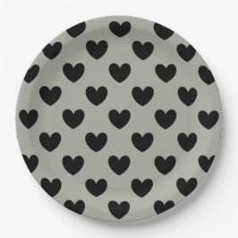 Plato De Papel Corazones de polka negra en Pussysaud Gray