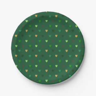 Plato De Papel Corazones de polka sobre el bosque verde