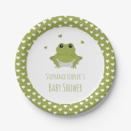 Plato De Papel Corazones de rana verde Nombre Baby Shower