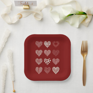 Plato De Papel Corazones Día de San Valentín Nueve Corazones Amor