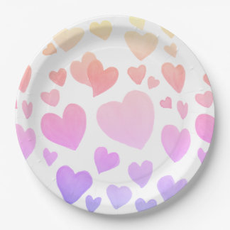 Plato De Papel Corazones flotantes de acuarela (personalizable)