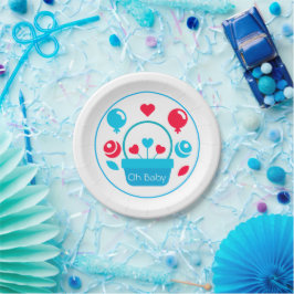 Plato De Papel Corazones, globos y cesta del corazón