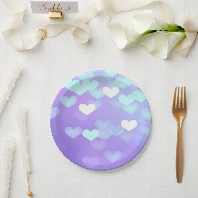 Plato De Papel Corazones Morados (Boda)