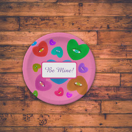 Plato De Papel Corazones multicolores con globo ocular Amor San V
