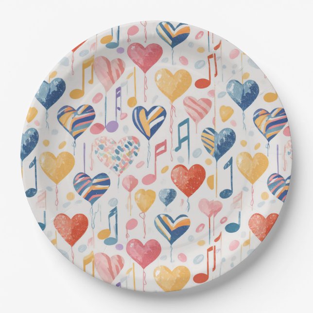 Plato De Papel Corazones musicales placas fiestas (Anverso)