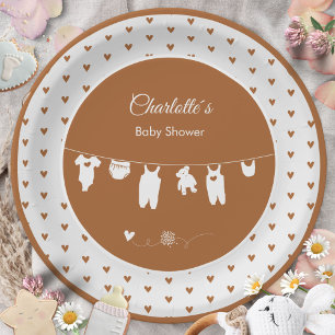 Plato De Papel Corazones Naranjas quemados Boho Baby Shower