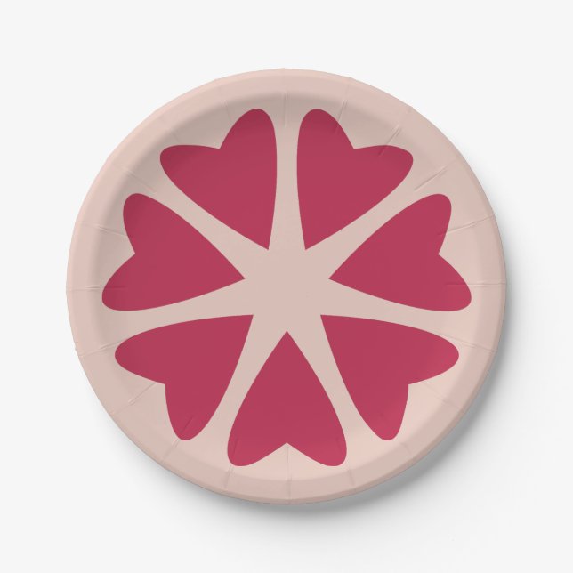 Plato De Papel Corazones nucleares - imagen magenta roja. (Anverso)