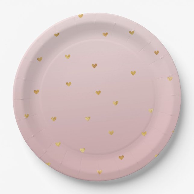 Plato De Papel Corazones Ombre Rosa Rubor Gold (Anverso)