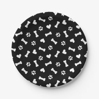 Plato De Papel Corazones Perro Paws Y Huesos Negro