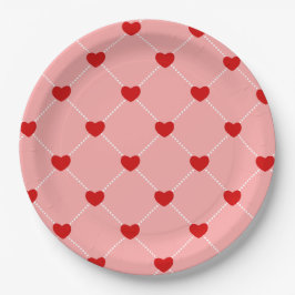 Plato De Papel corazones puntos san valentín retro rosa rojo
