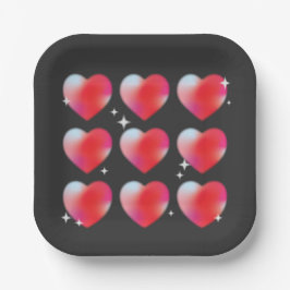 Plato De Papel Corazones rojos brillantes, el día de San Valentín