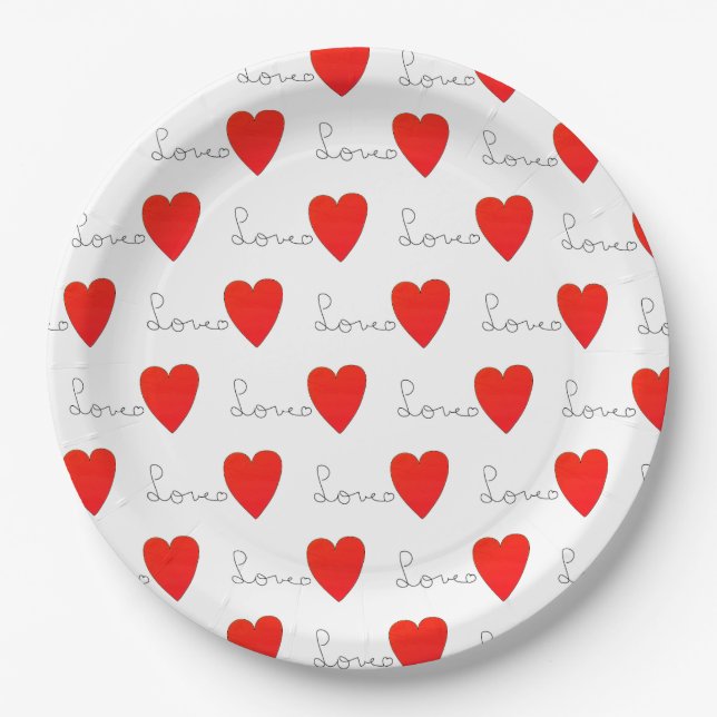 Plato De Papel Corazones rojos de amor (Anverso)