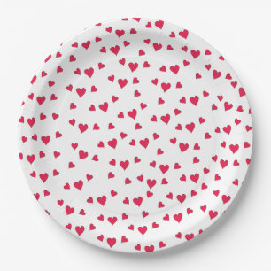 Plato De Papel Corazones rojos lindos patrón simple y caprichoso