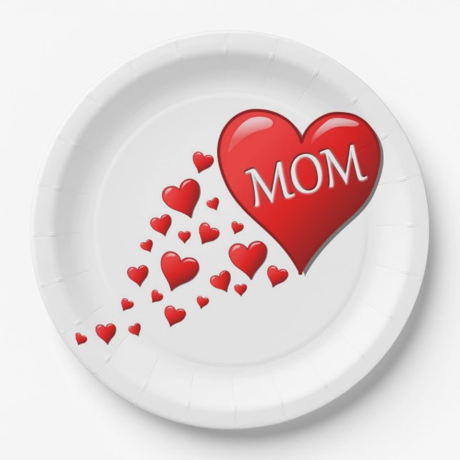PLATO DE PAPEL CORAZONES ROJOS PARA MAMÁ (Anverso)