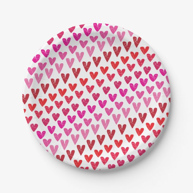 Plato De Papel Corazones rojos y rosados (Anverso)