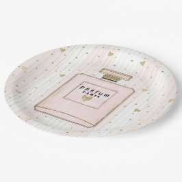 Plato De Papel Corazones Rosa y Dorado París Perfume Moda Chic