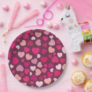 Plato De Papel Corazones rosados