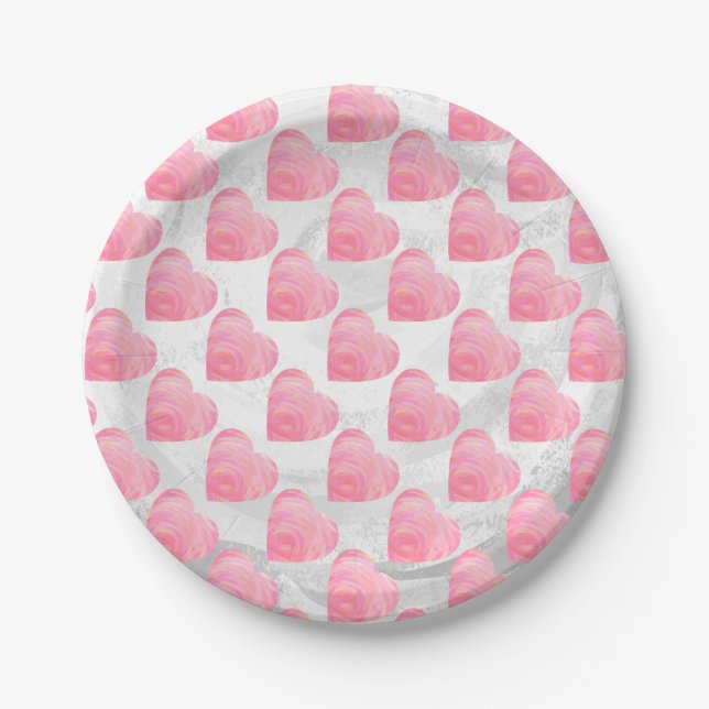 Plato De Papel Corazones rosados (Anverso)