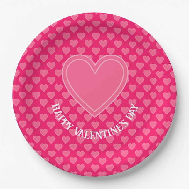 Plato De Papel Corazones rosados (Anverso)