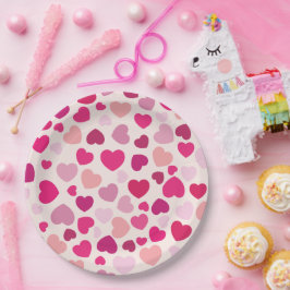 Plato De Papel Corazones rosados con blanco