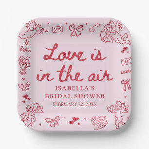 Plato De Papel Corazones Rosados Rojos Dibujados a Mano Bridal Sh