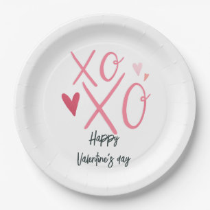 Plato De Papel Corazones rosados "XOXO" Feliz día de San Valentín