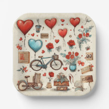 Corazones Rústicos Esbozan Rojo Y Crema