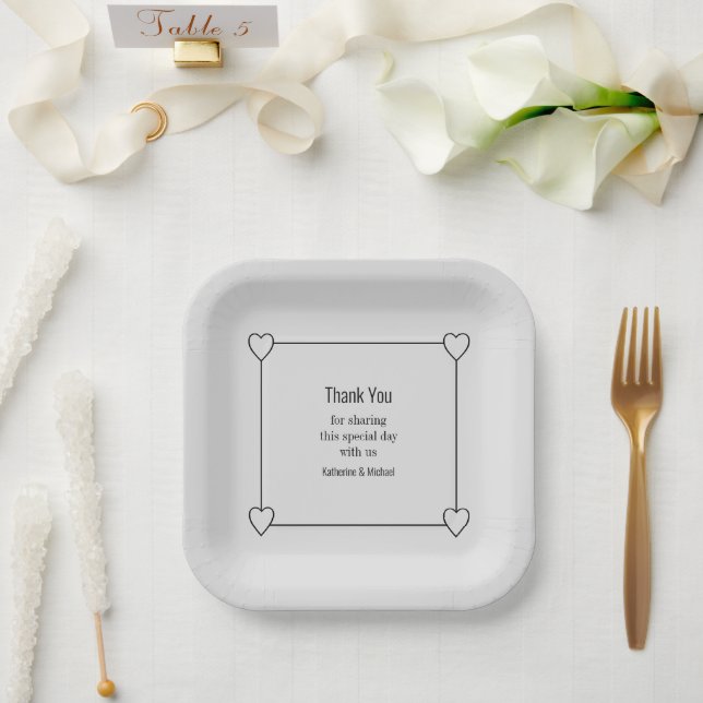Plato De Papel Corazones simples y románticos Boda gris claro (Boda)