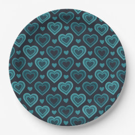 Plato De Papel Corazones Turquesa
