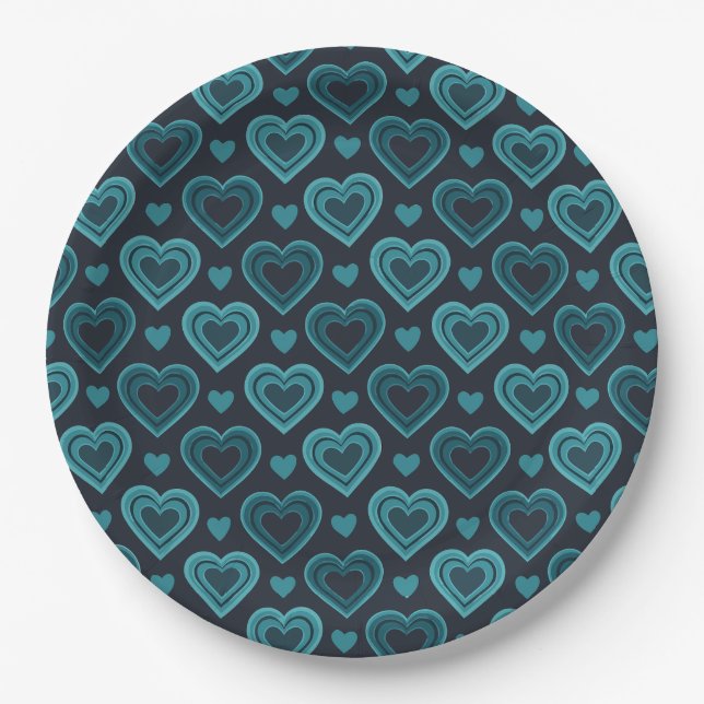 Plato De Papel Corazones Turquesa (Anverso)