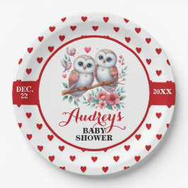 Plato De Papel Corazones y búhos rojos curados