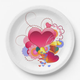 Plato De Papel Corazones y Flores