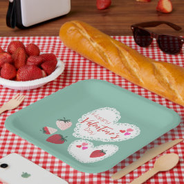 Plato De Papel Corazones y fresas Feliz Día de San Valentín