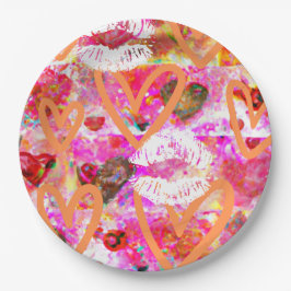 Plato De Papel Corazones y labios