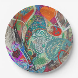 Plato De Papel Corazones y paisley