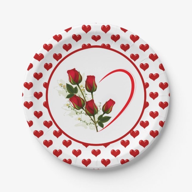 Plato De Papel Corazones Y Rosas (Anverso)