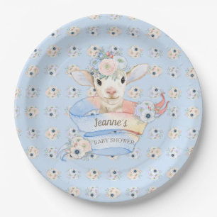 Plato De Papel Corderito bebé rosa azul guardería granja