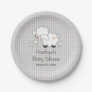 Plato De Papel Cordero amarillo y gris Baby Shower de la guinga
