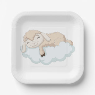 Plato De Papel Cordero bebé durmiendo en la nube