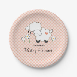 Plato De Papel Cordero coralino Baby Shower del lunar