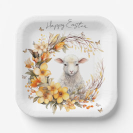 Plato De Papel Cordero de Pascua Personalizado Acuarela