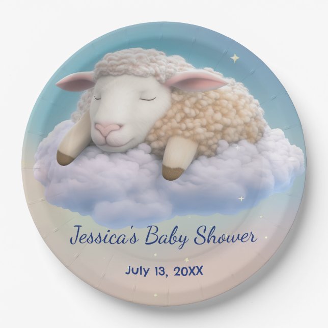 Plato De Papel Cordero En El Baby Shower De Las Nubes (Anverso)