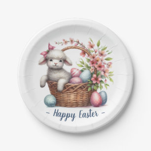 Plato De Papel Cordero flautista y huevos de Pascua