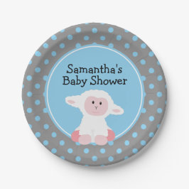 Plato De Papel Cordero lindo bebé con puntos de polka Baby Shower