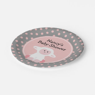 Plato De Papel Cordero lindo bebé con puntos de polka Baby Shower