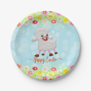 Plato De Papel Cordero y flores de Pascua