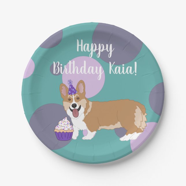 Plato De Papel Corgi de cumpleaños  (Anverso)
