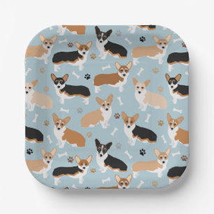 Plato De Papel Corgi Dog Paws and Bones