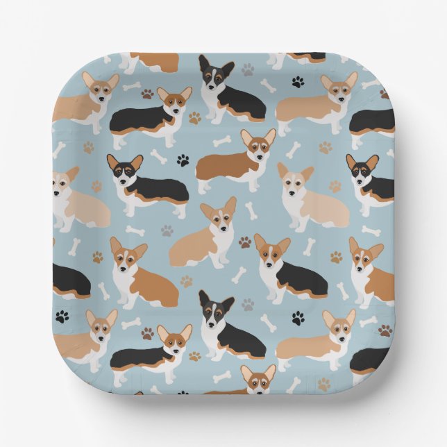 Plato De Papel Corgi Dog Paws and Bones (Anverso)