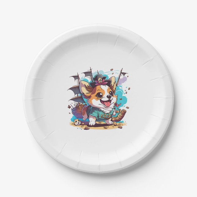 Plato De Papel Corgi Dog Pirate (Anverso)